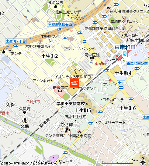 イオン薬局東岸和田店付近の地図